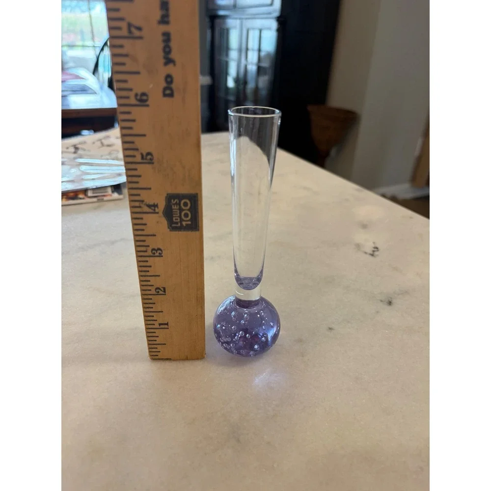 Vintage Scandinavian Art Glass Bud Vase Lavender Controlled Bubble Bullicante